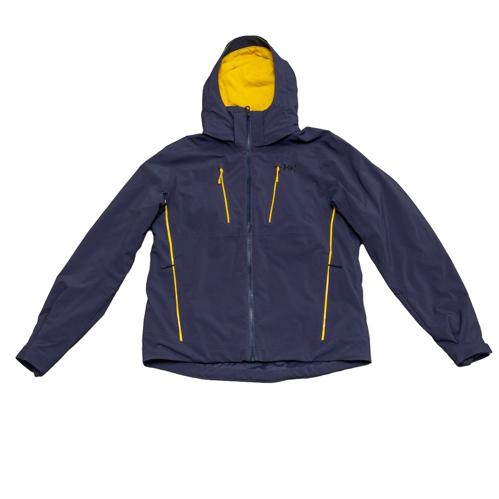 Helly Hansen Ski Jacket Men XL Navy Yellow H2Flow RECCO PrimaLoft Waterproof